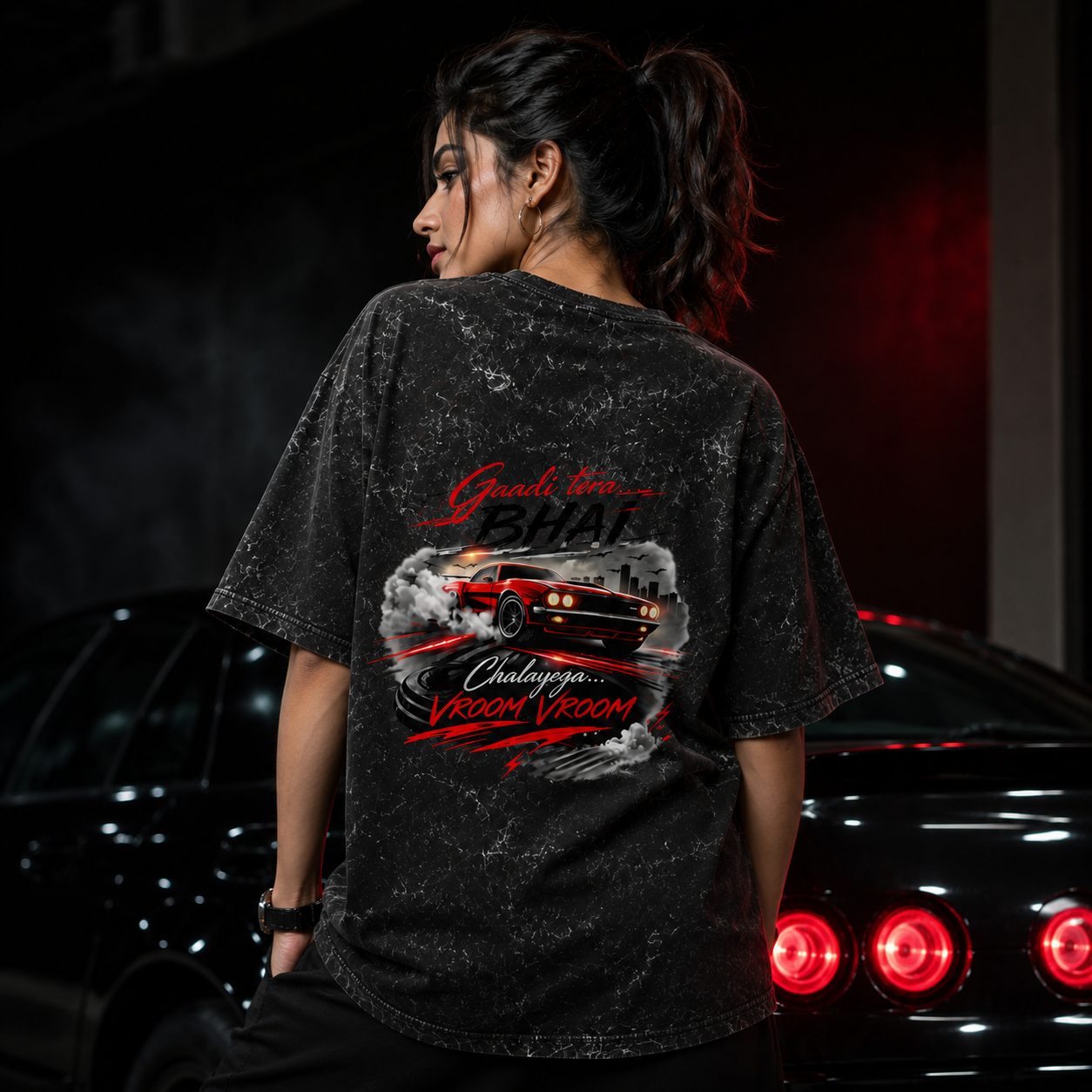Acid Washed Oversized Tee- "Vroom"