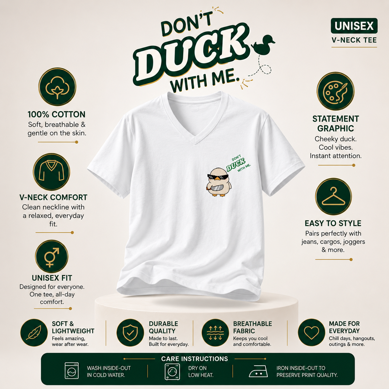 Unisex V Neck T-Shirt- “Quacktitude”