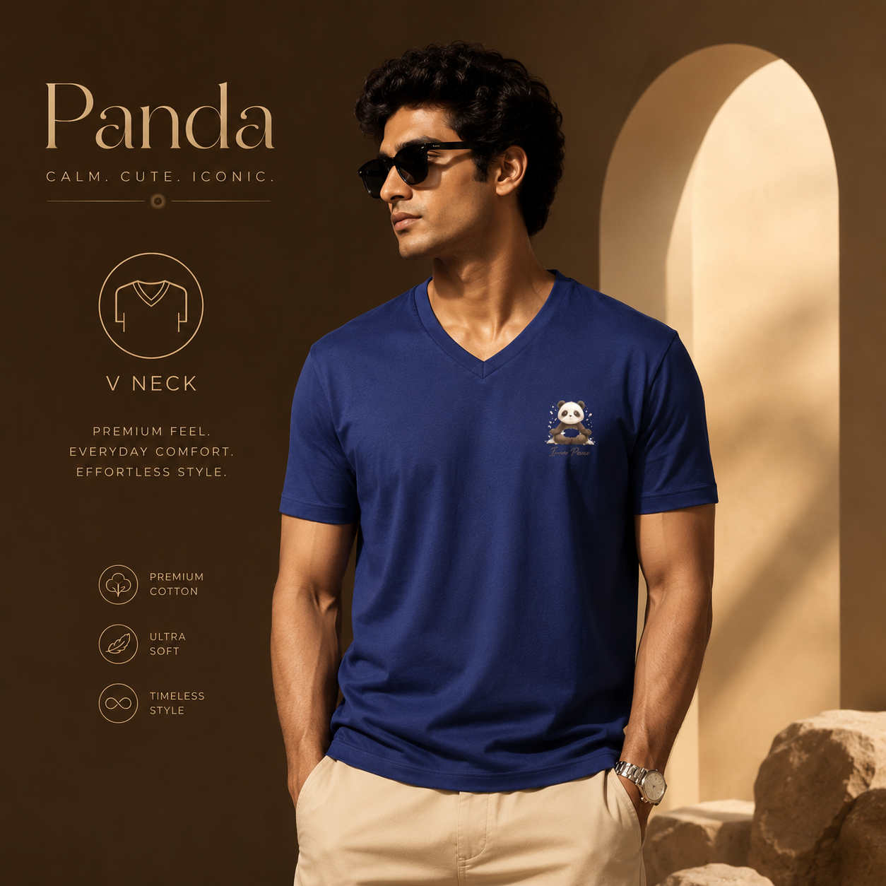 Unisex V Neck T-Shirt- "Panda"