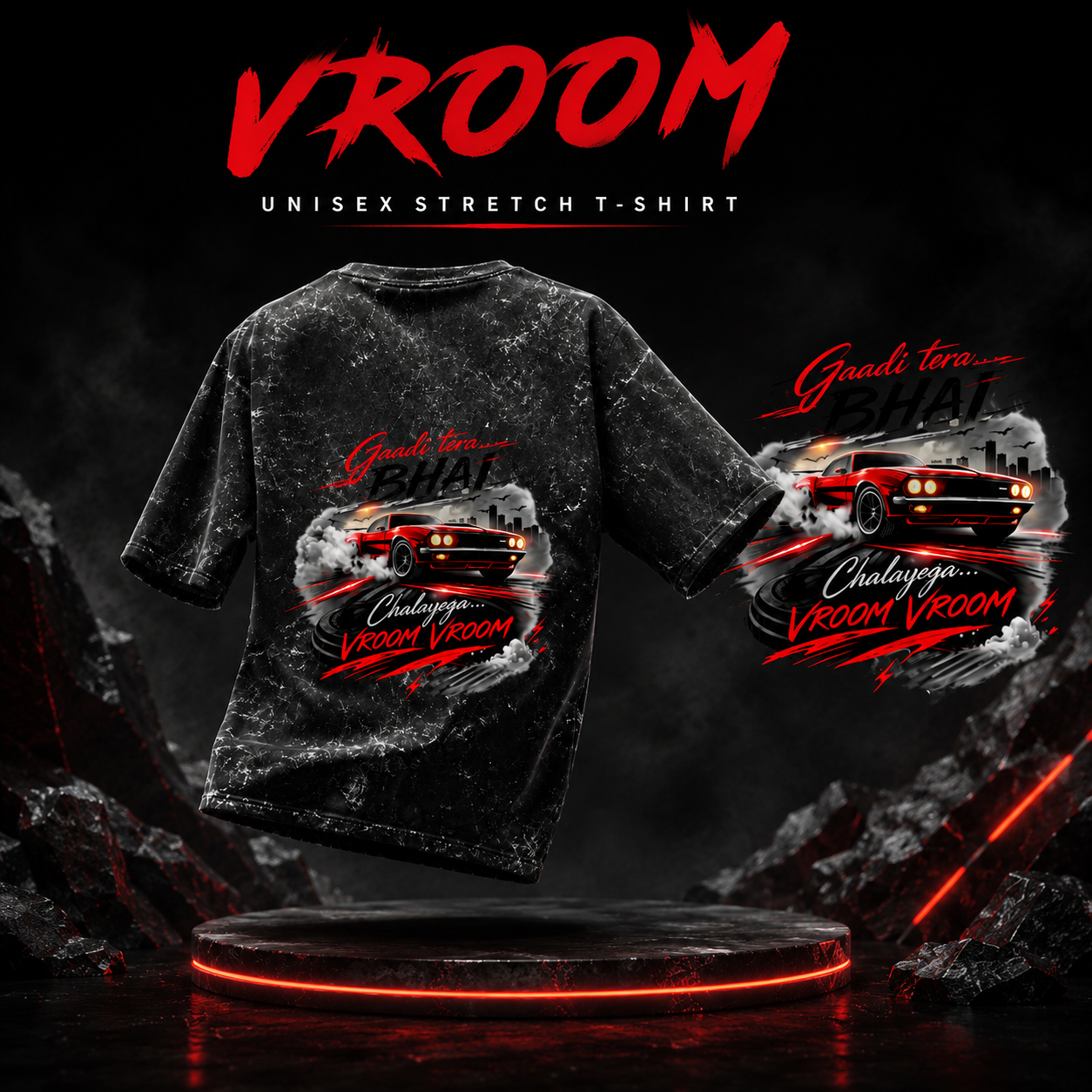 Acid Washed Oversized Tee- "Vroom"