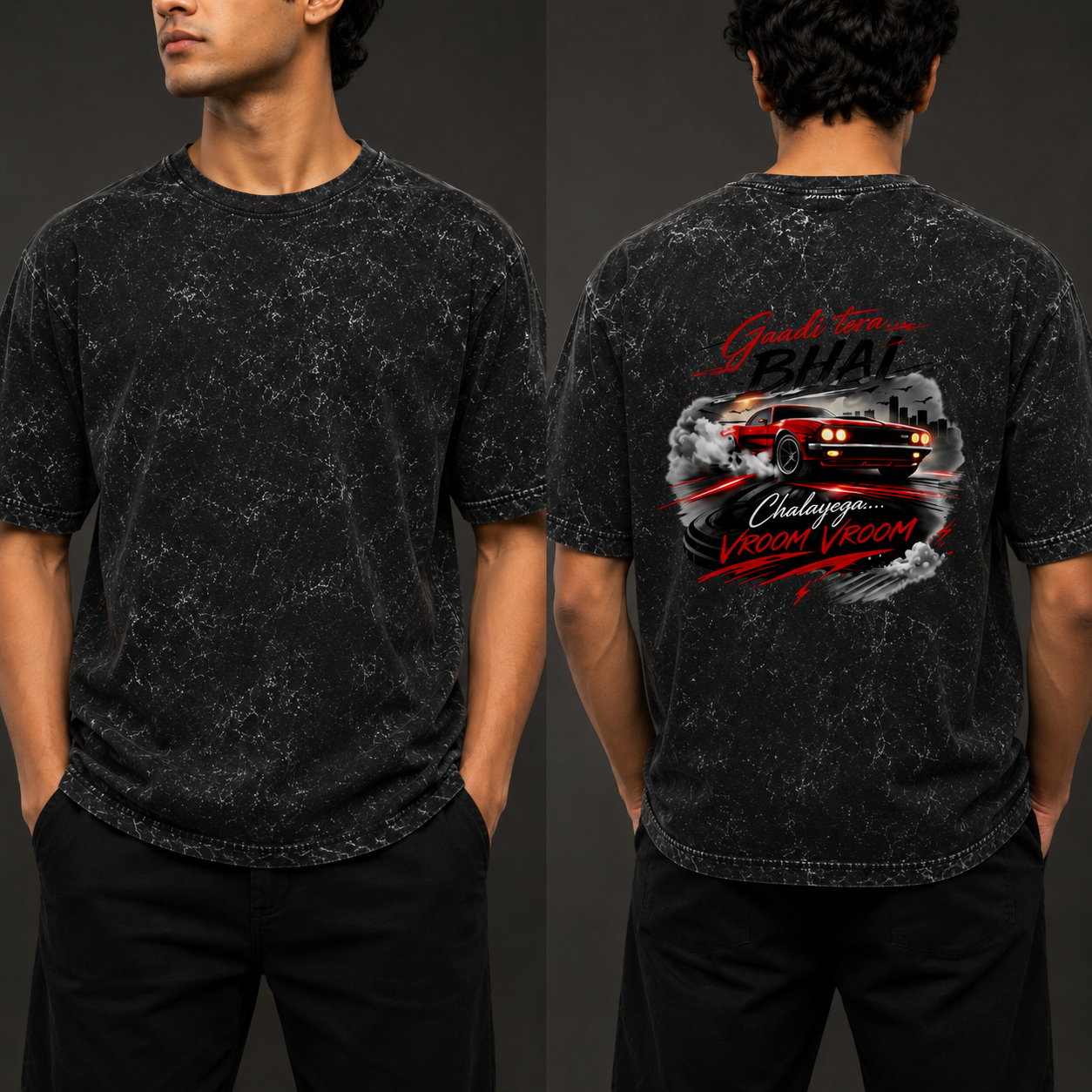 Acid Washed Oversized Tee- "Vroom"