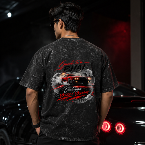 Acid Washed Oversized Tee- "Vroom"