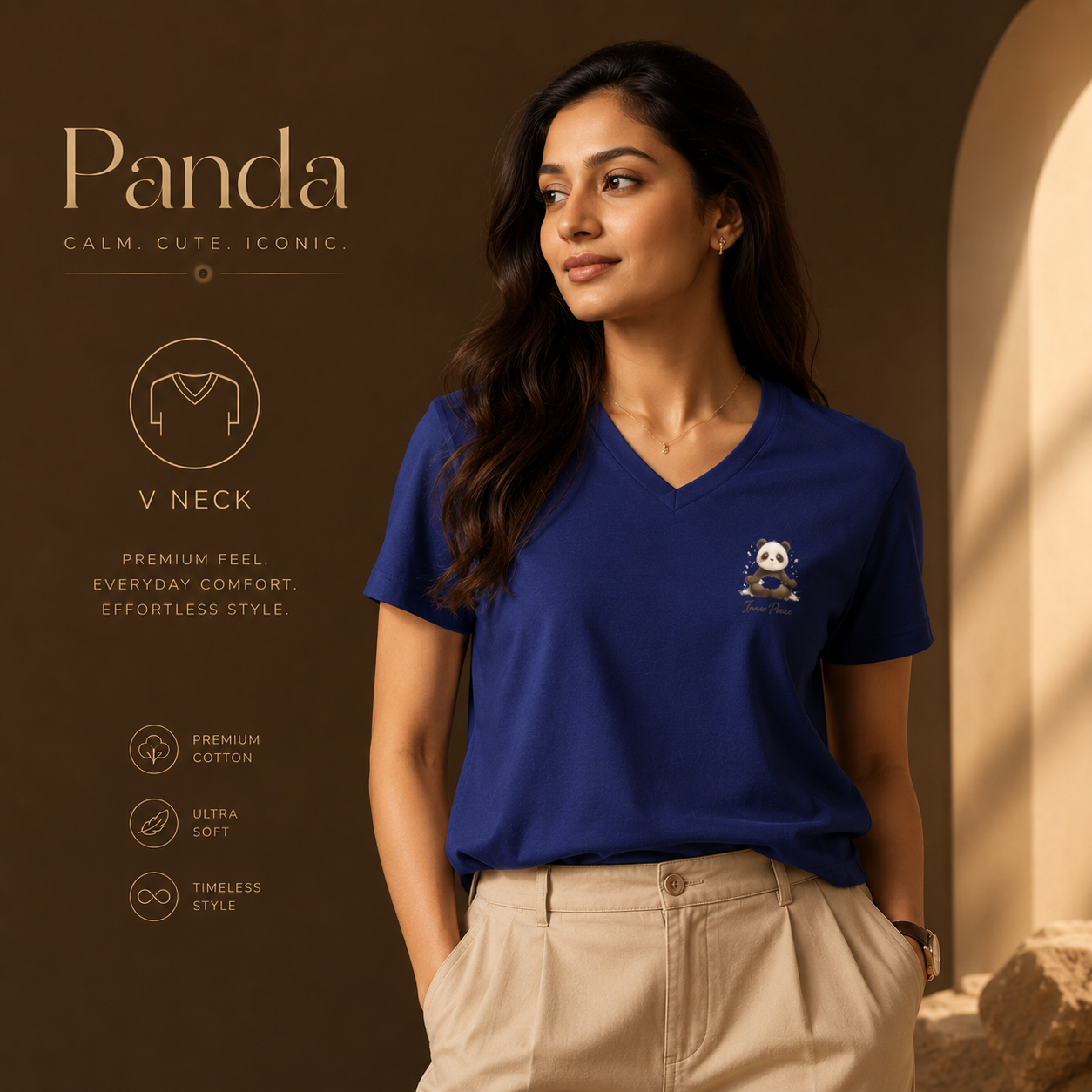 Unisex V Neck T-Shirt- "Panda"