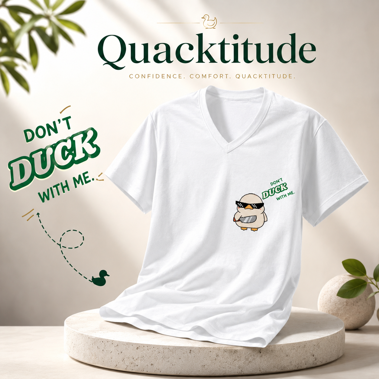 Unisex V Neck T-Shirt- “Quacktitude”