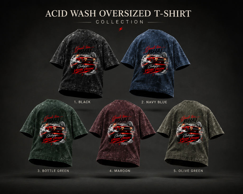Acid Washed Oversized Tee- "Vroom"