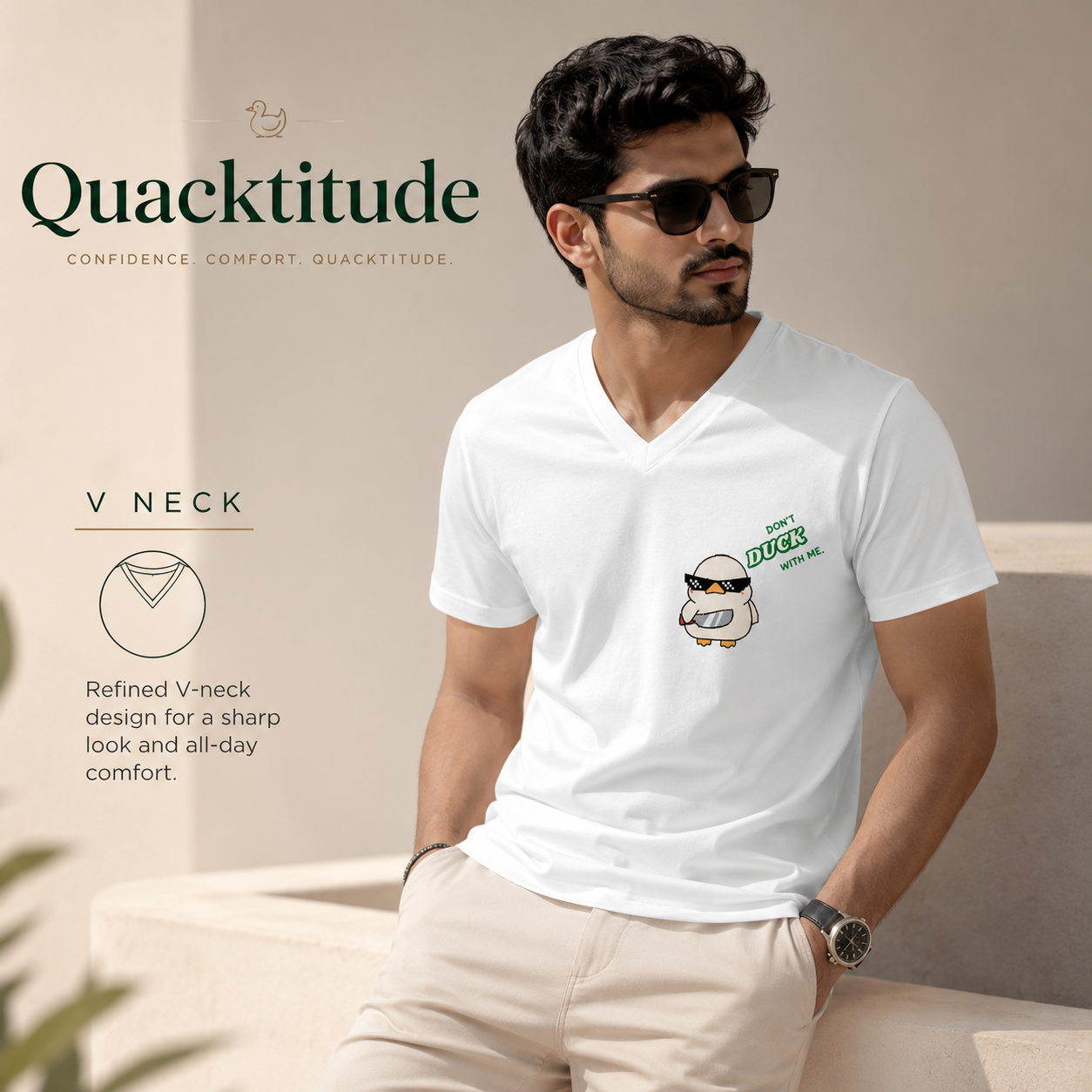 Unisex V Neck T-Shirt- “Quacktitude”