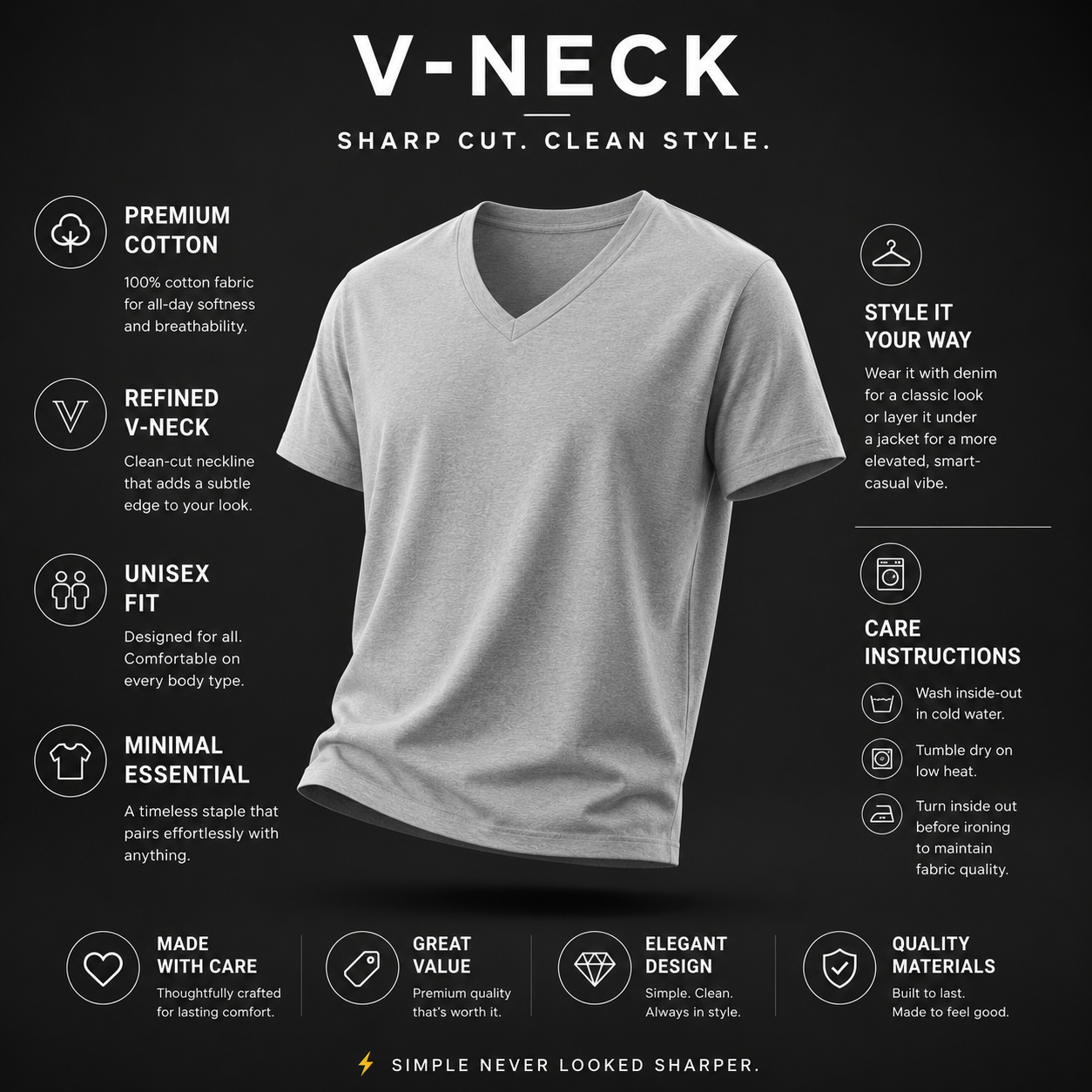 Unisex V Neck T-Shirt