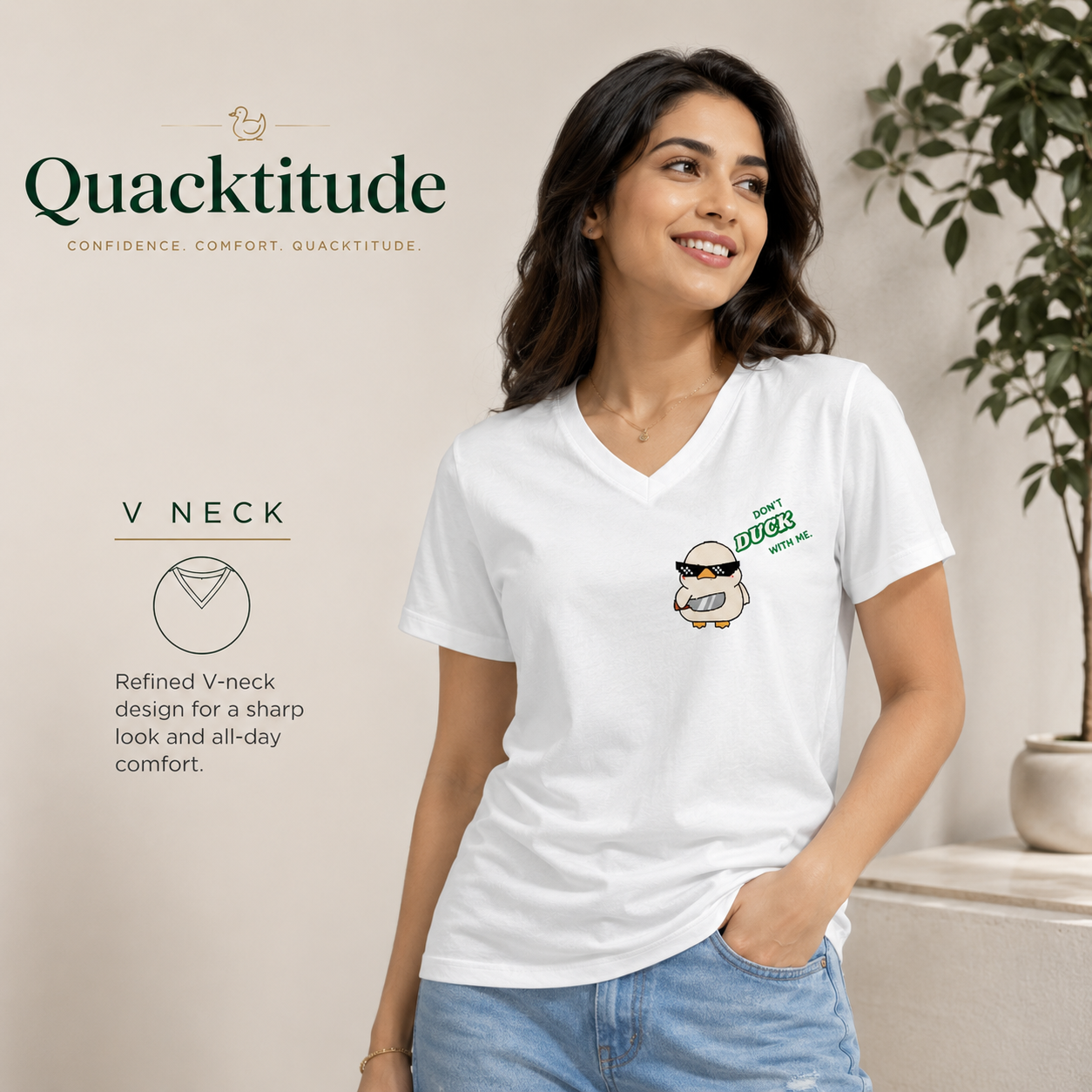Unisex V Neck T-Shirt- “Quacktitude”